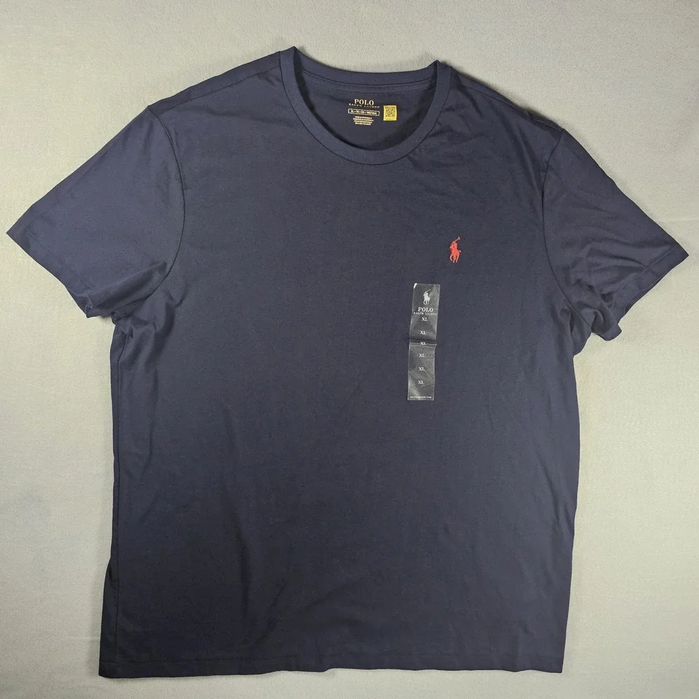 Polo Ralph Lauren Mens XL Navy Blue Crew Neck T Shirt Red Pony Logo Cotton Class